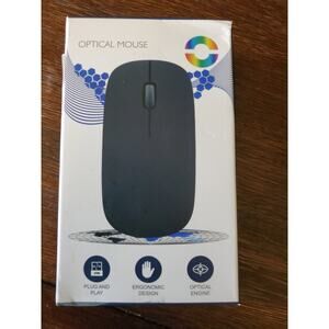 Optical Mouse Plug & Play Corded Ergonomic Ultra-Slim Black Design Scroll Wheel